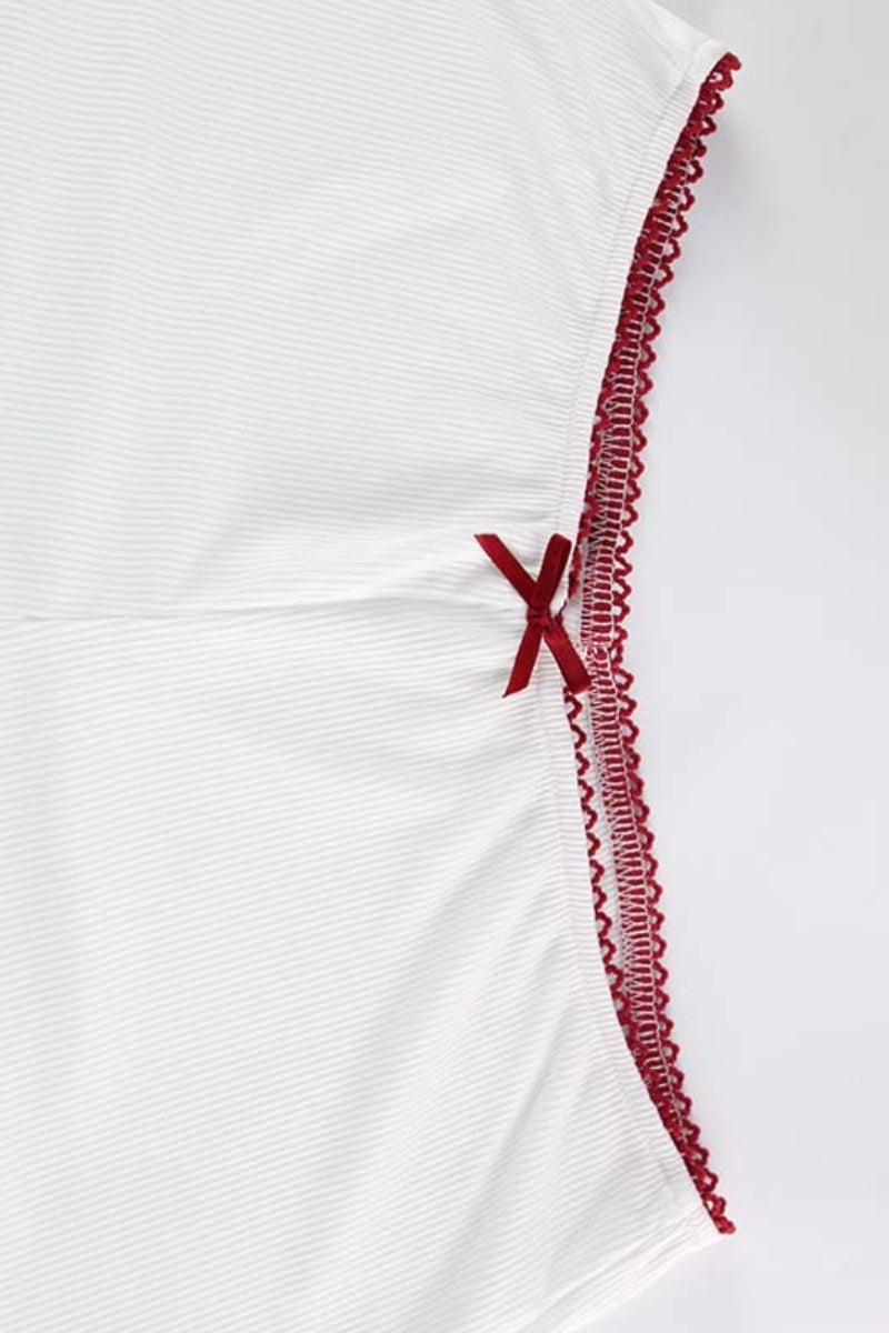 Bow Detail Square Neck Long Sleeve Ribbed Crop Top and Shorts Two Piece Set 7