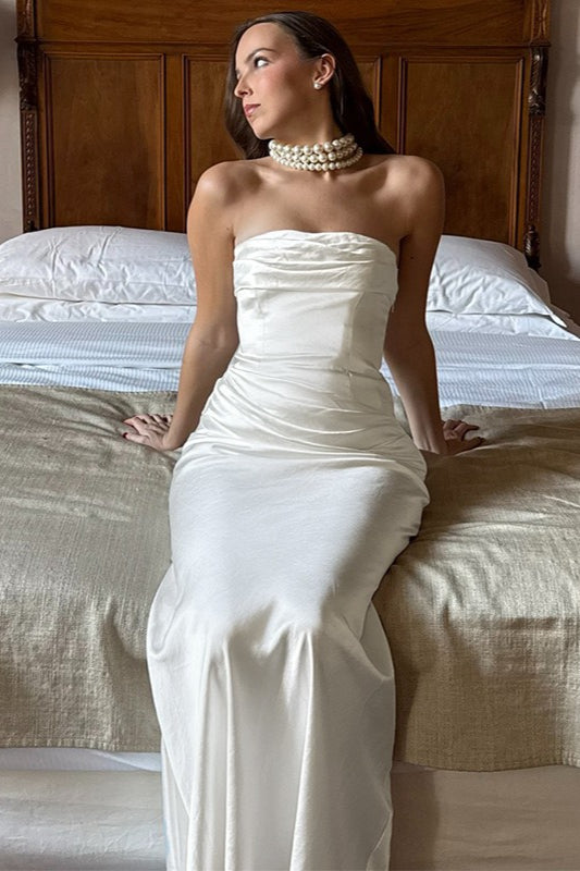 Satin Strapless Ruched Maxi Formal Dress