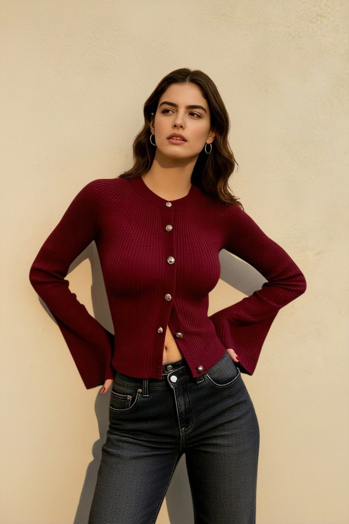 Single Breasted Ribbed Knit Cardigan