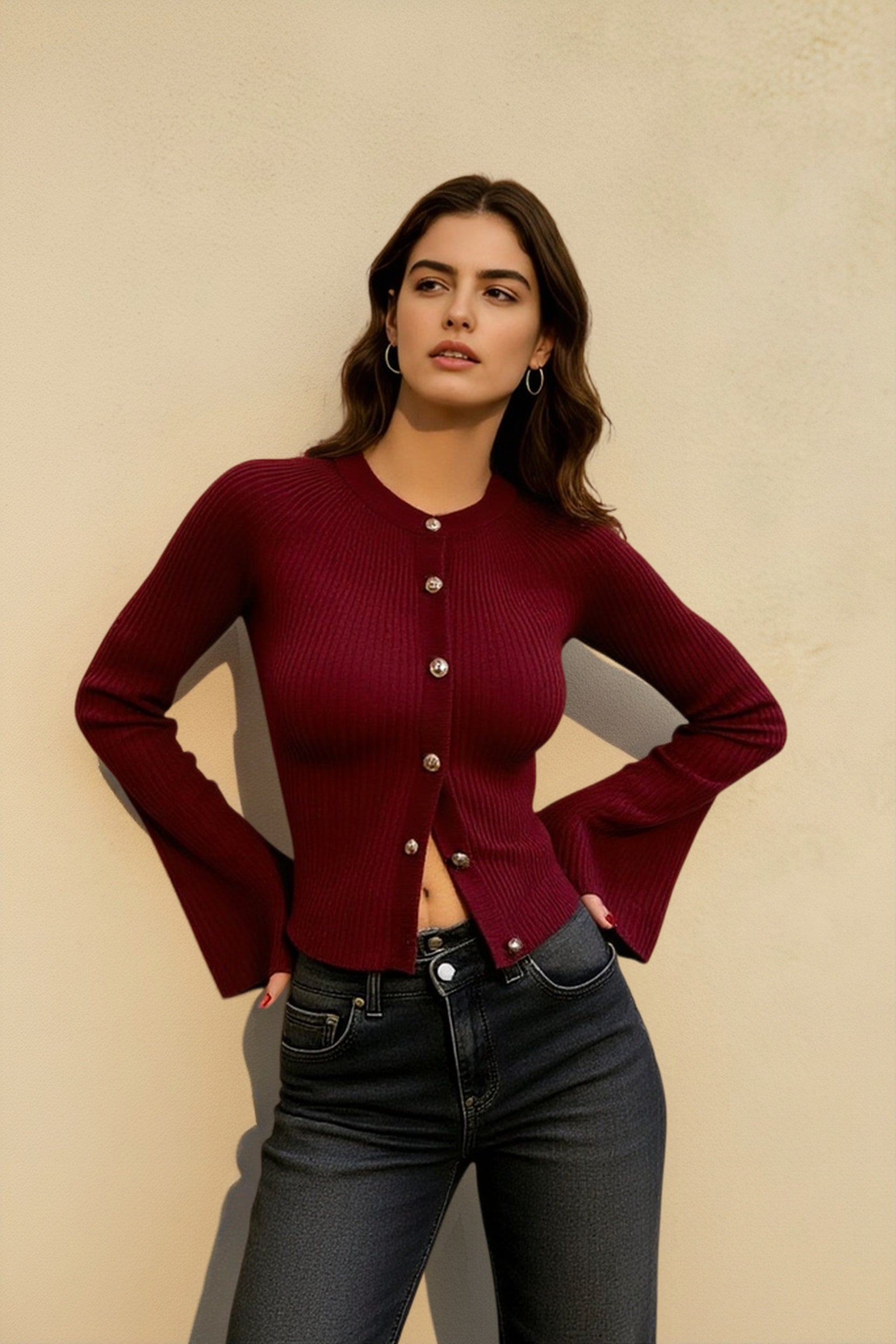 Single Breasted Ribbed Knit Cardigan