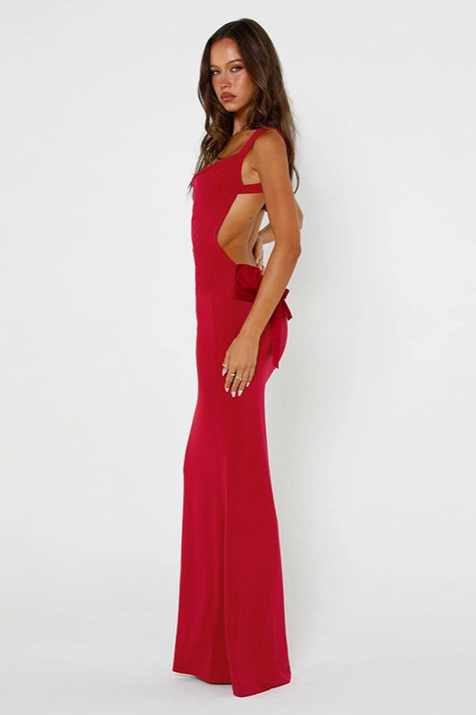 Open Back Bow Tie Sleeveless Bodycon Maxi Dress