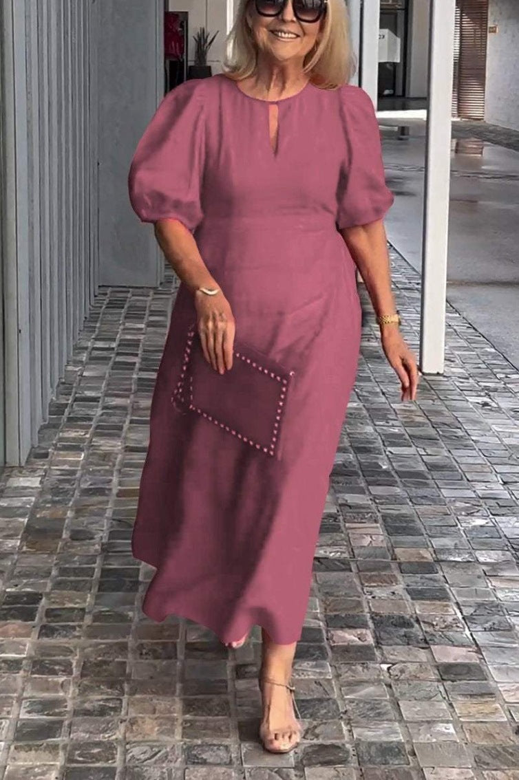 Frankie - Chic Bubble Sleeve Loose Dress Rose Red