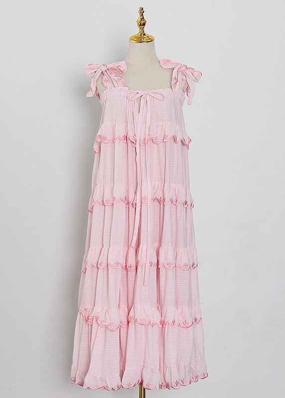 Spaghetti Strap Tiered Ruffle Scallop Embroidered Low Back Maxi Dress