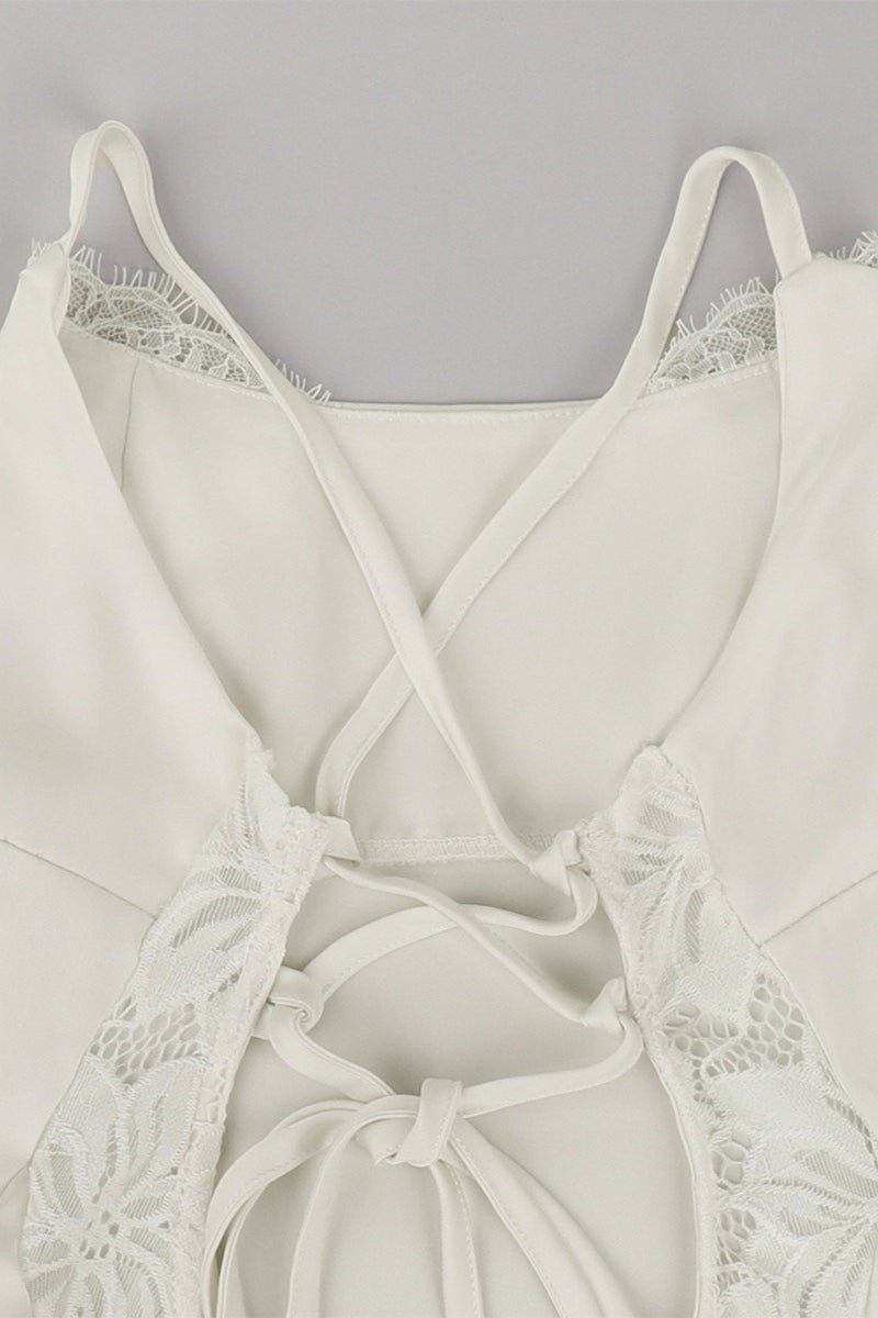 Backless Lace Satin Mini Dress