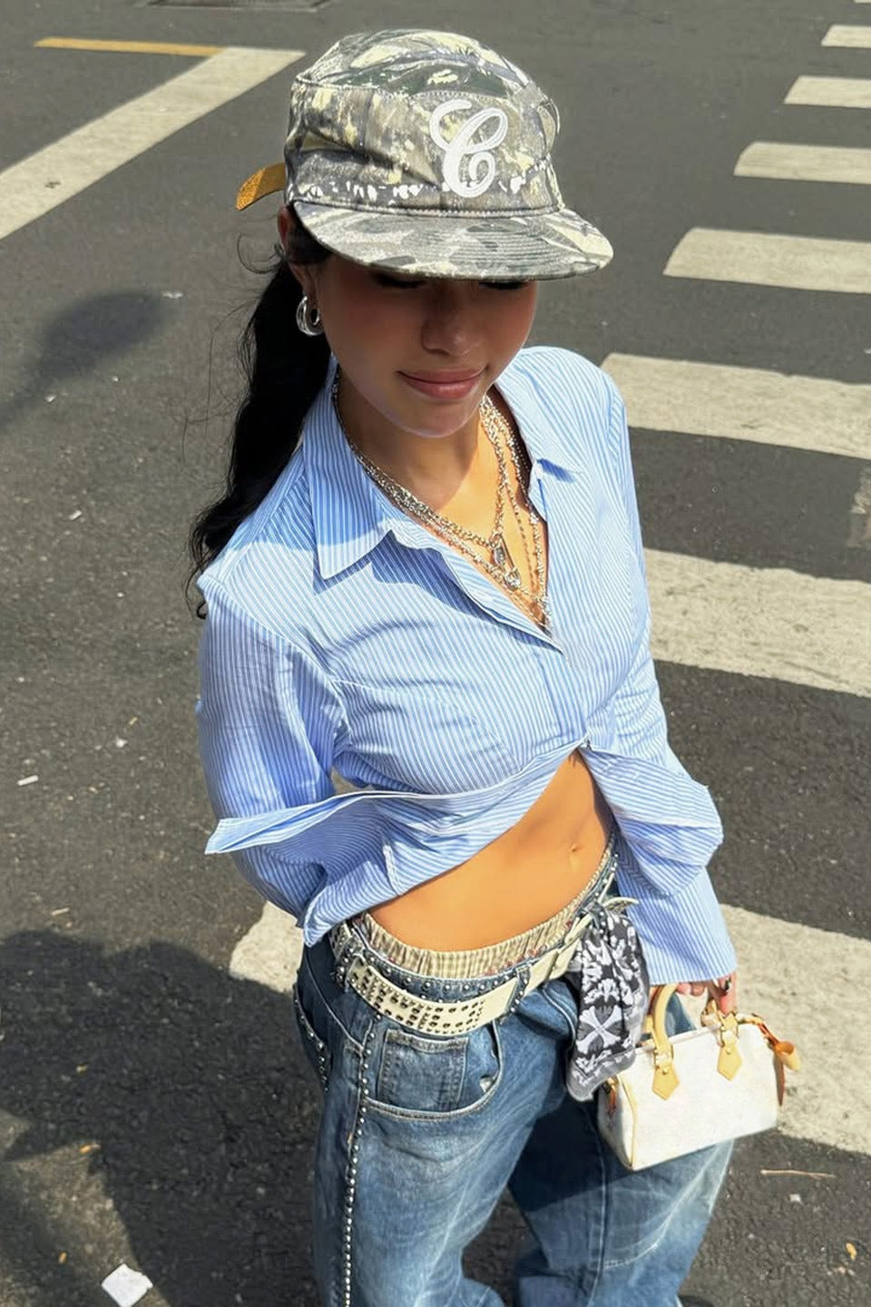 Back Tie Striped Long Sleeve Blouse