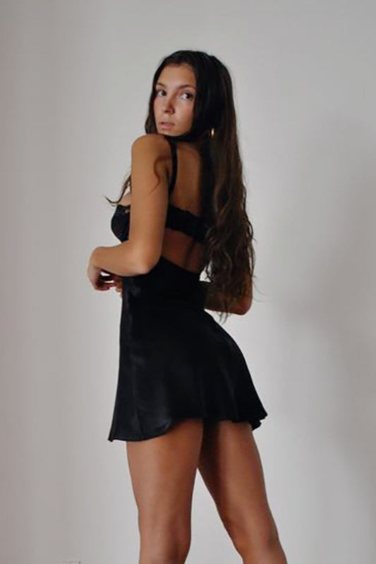 Satin Lace Bustier Slip Dress - View 7