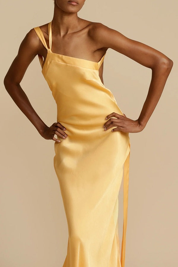 Satin One Shoulder Bias Cut Mermaid Formal Gown - View 4