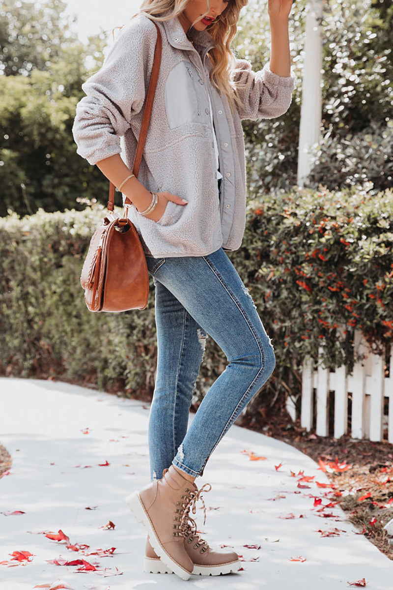 Button Pockets Fleece Jacket