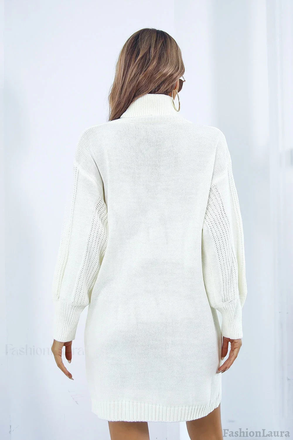 Cable Knit Turtleneck Sweater Dress