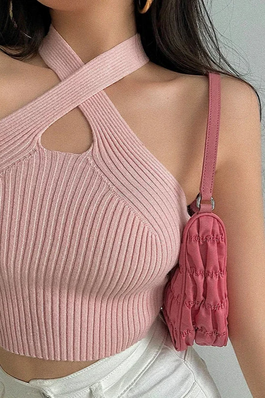Knit Cross Neck Crop Top