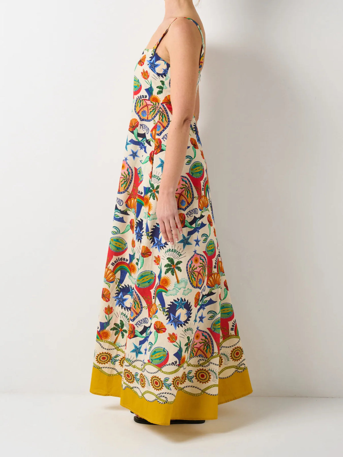 Novelty Print Square Neck Sleeveless Border Hem Maxi Dress 5