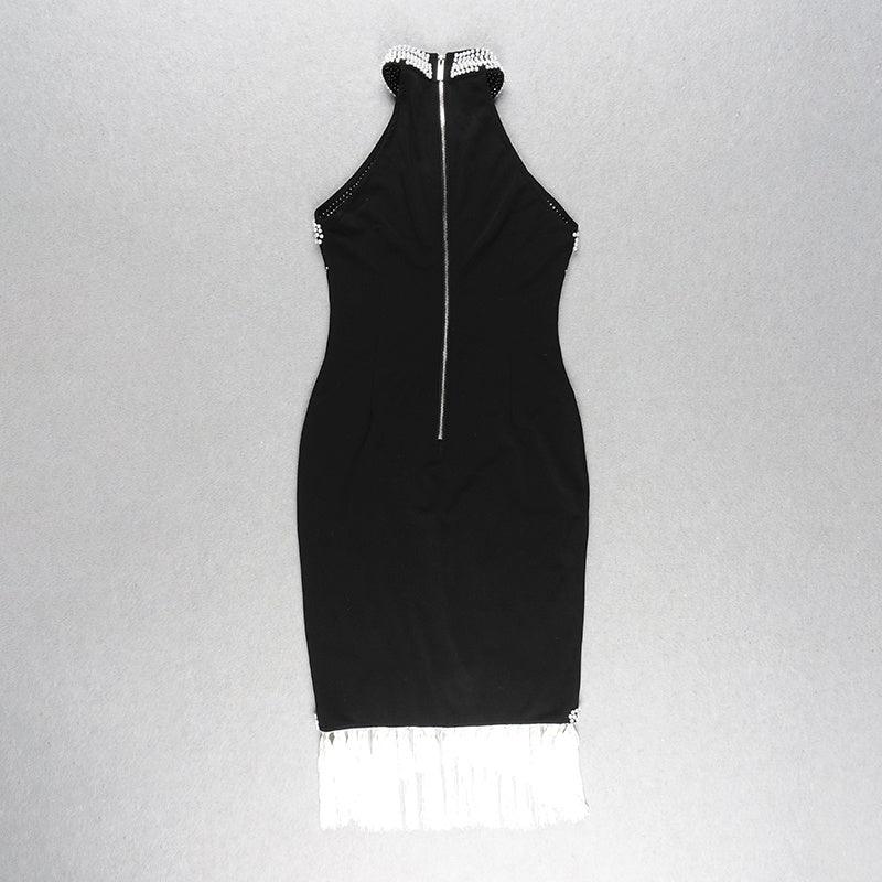 Cady Beaded Halter Neck Tassel Trim Dress