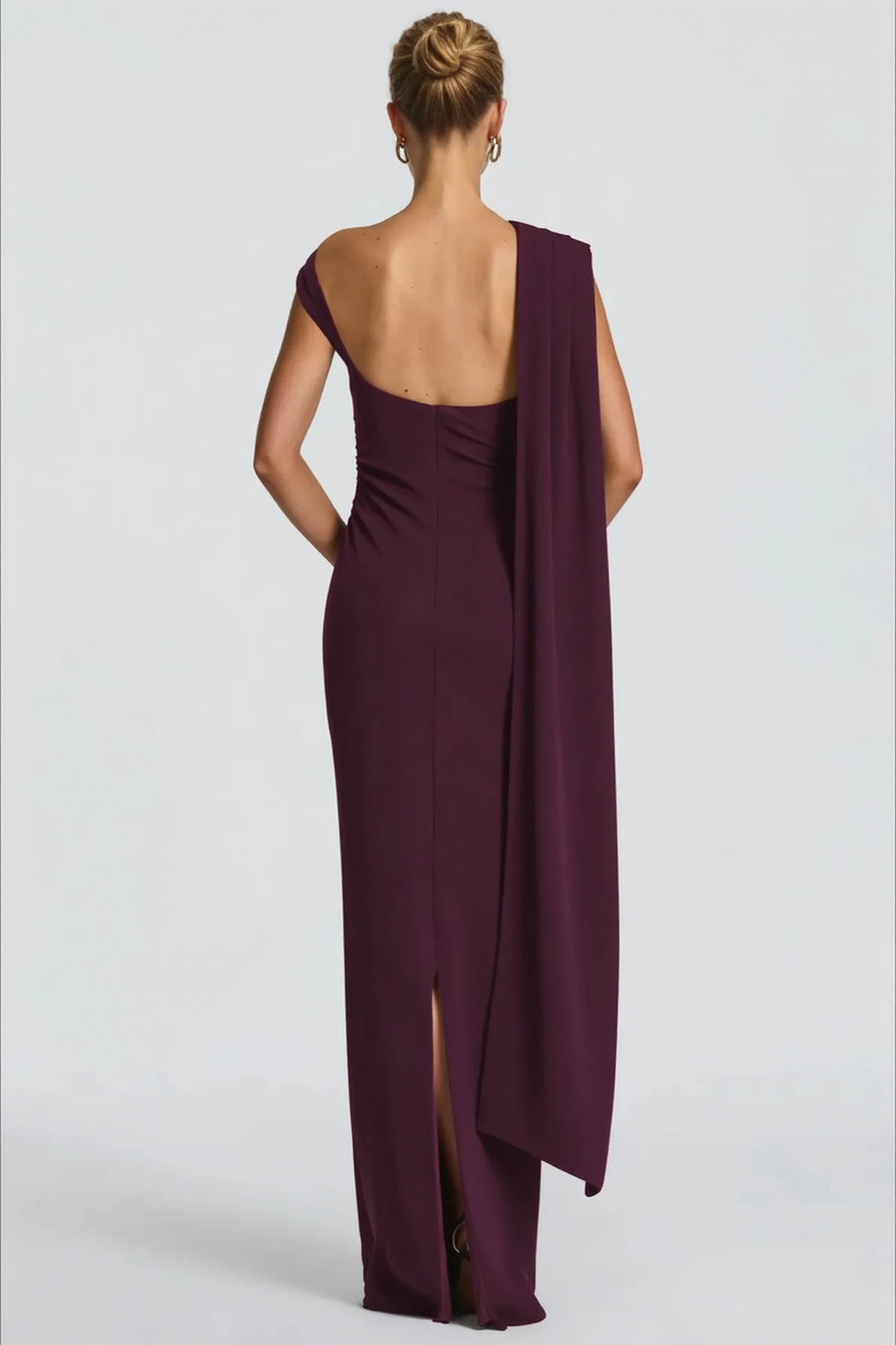 Sexy Asymmetrical Neck Long Sleeve Fitted Ruched High Waist Party Dress 3