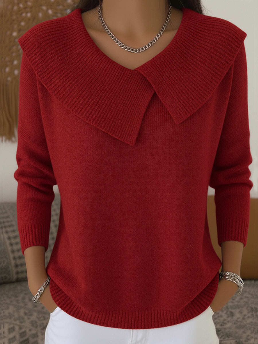 Oversized Collar V-Neck Long Sleeve Knit Sweater