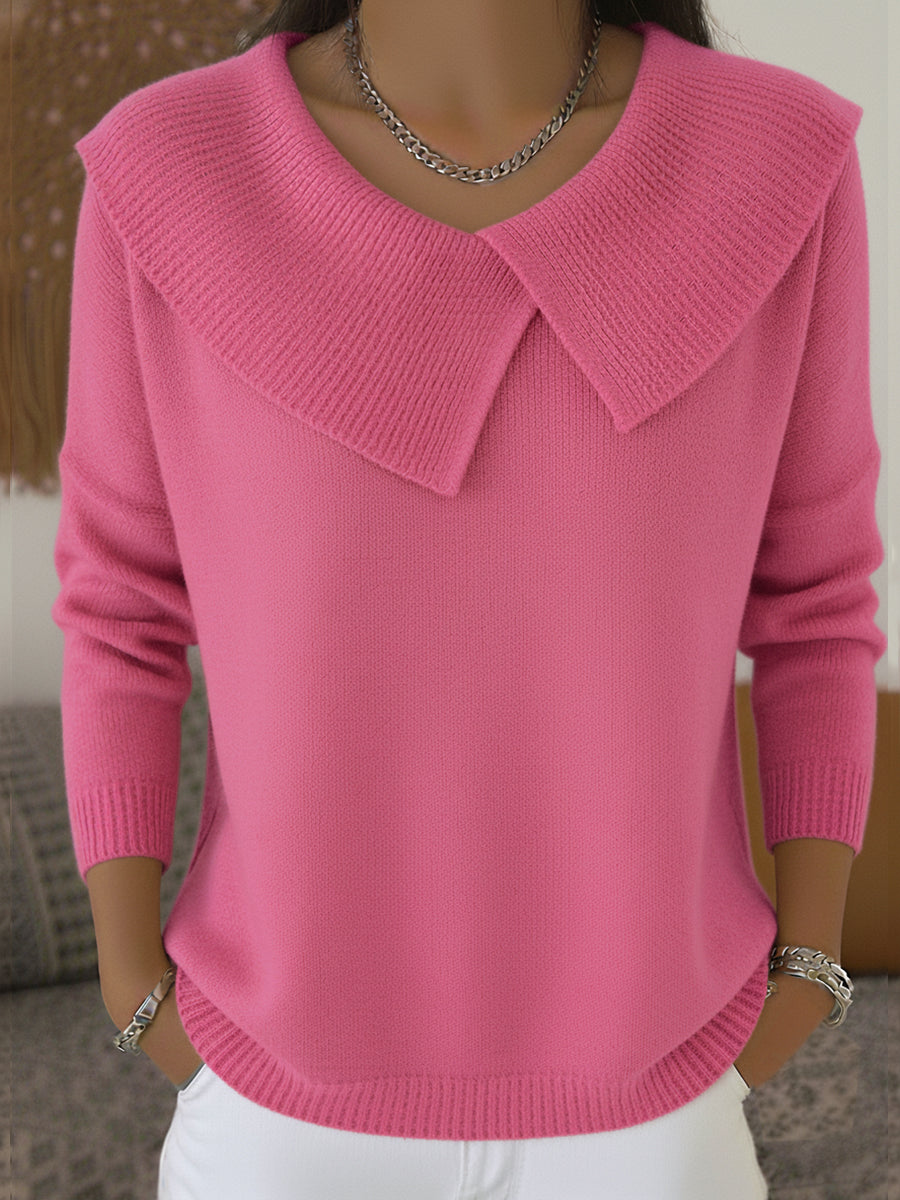 Oversized Collar V-Neck Long Sleeve Knit Sweater