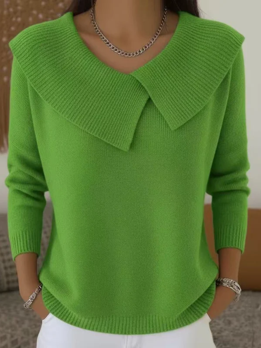 Oversized Collar V-Neck Long Sleeve Knit Sweater
