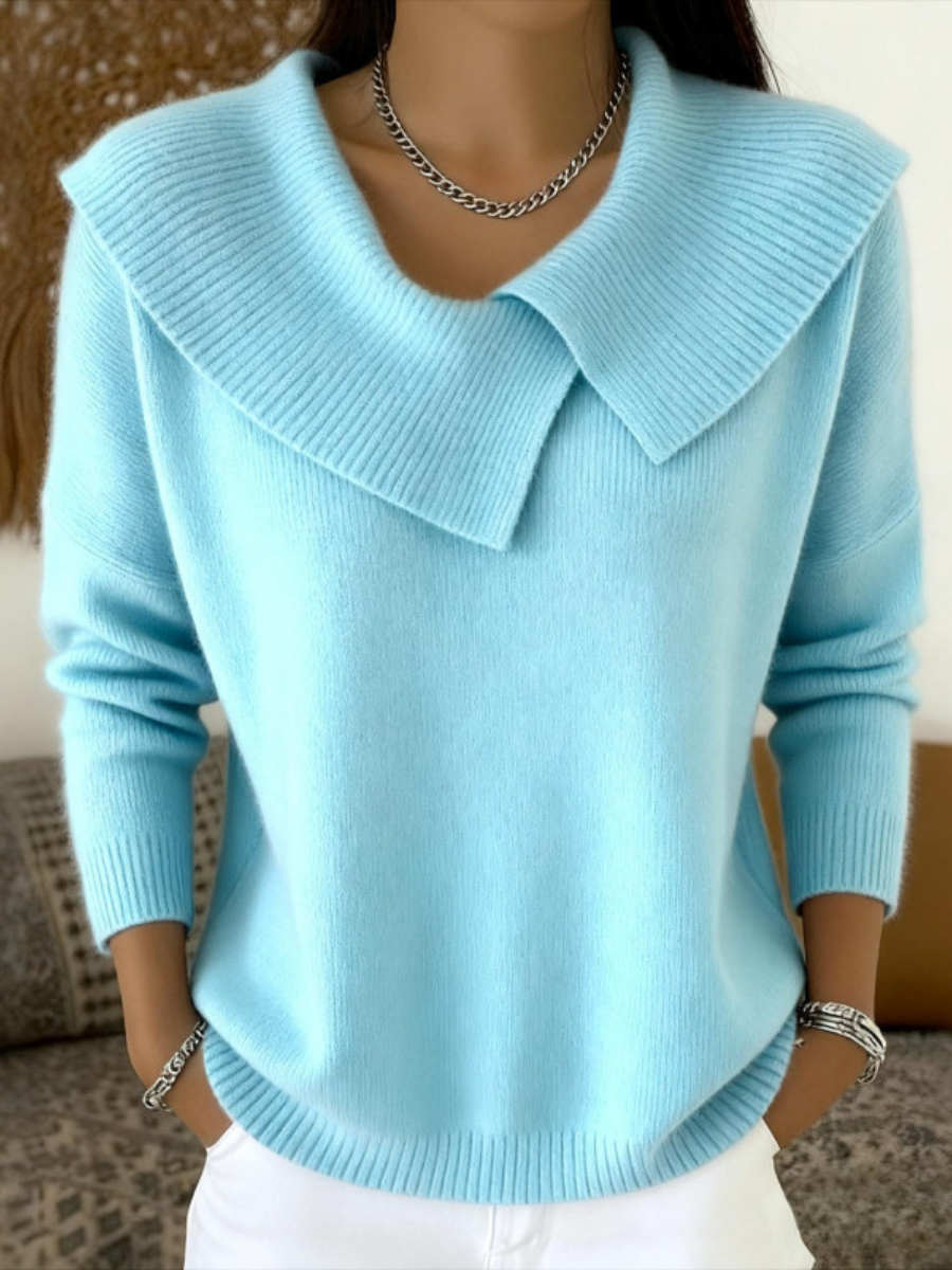 Oversized Collar V-Neck Long Sleeve Knit Sweater