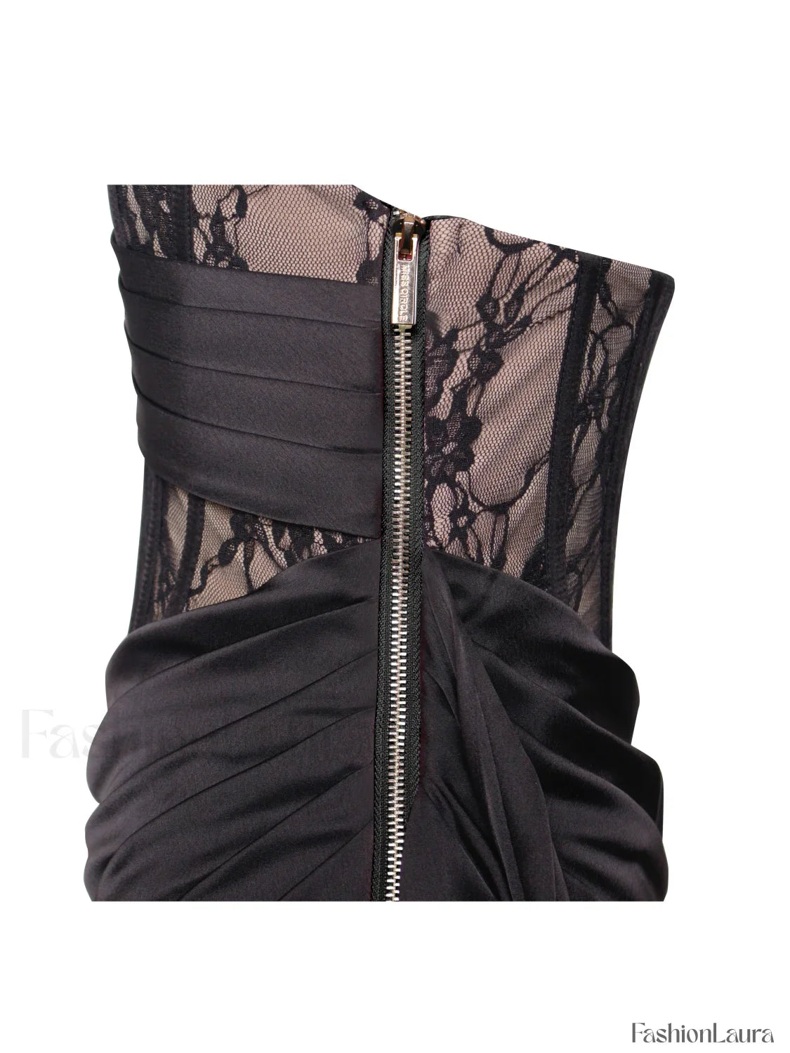 Callie Black Lace Satin Graceful Corset High Slit Gown