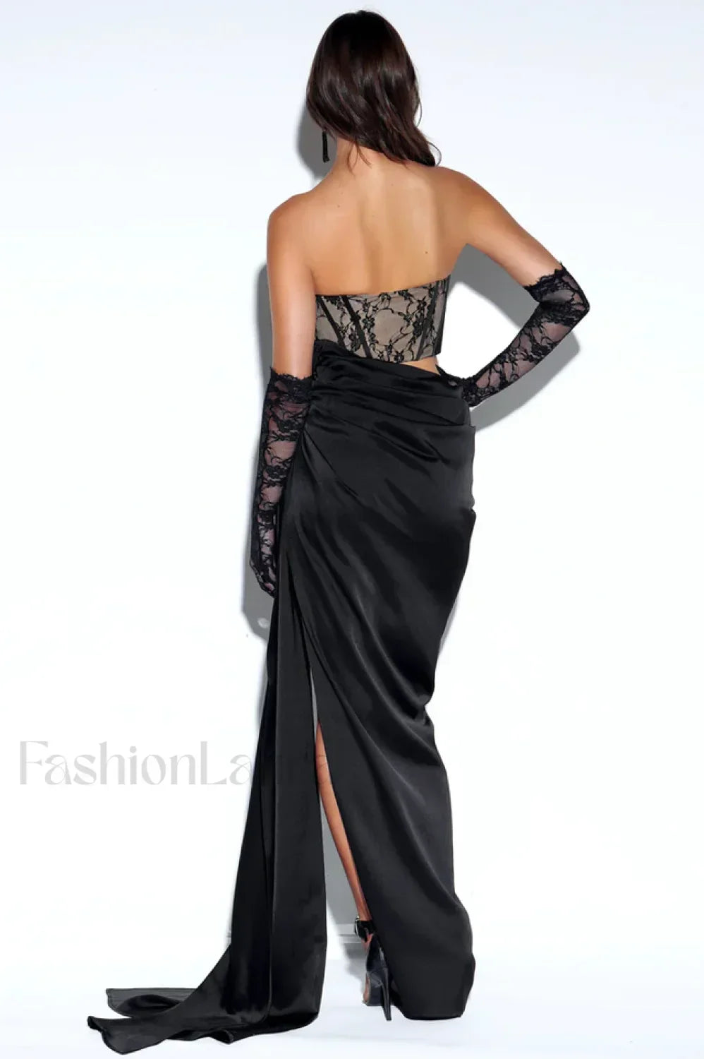 Callie Lace Satin Charming Corset High Slit Gown