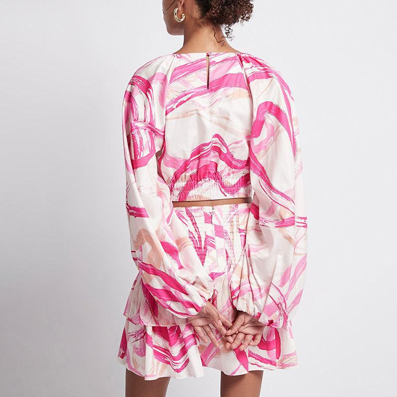 Callie Ring Linked Crop Top & Pleated Hem Mini Skirt Set