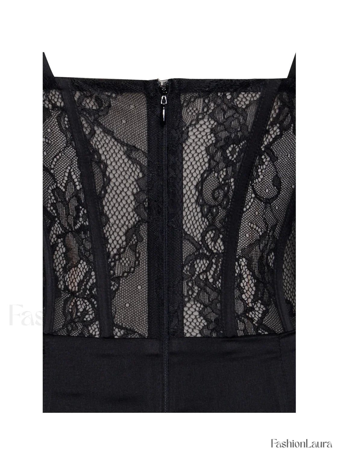 Callista Black Satin Charming Lace Corset Maxi Dress