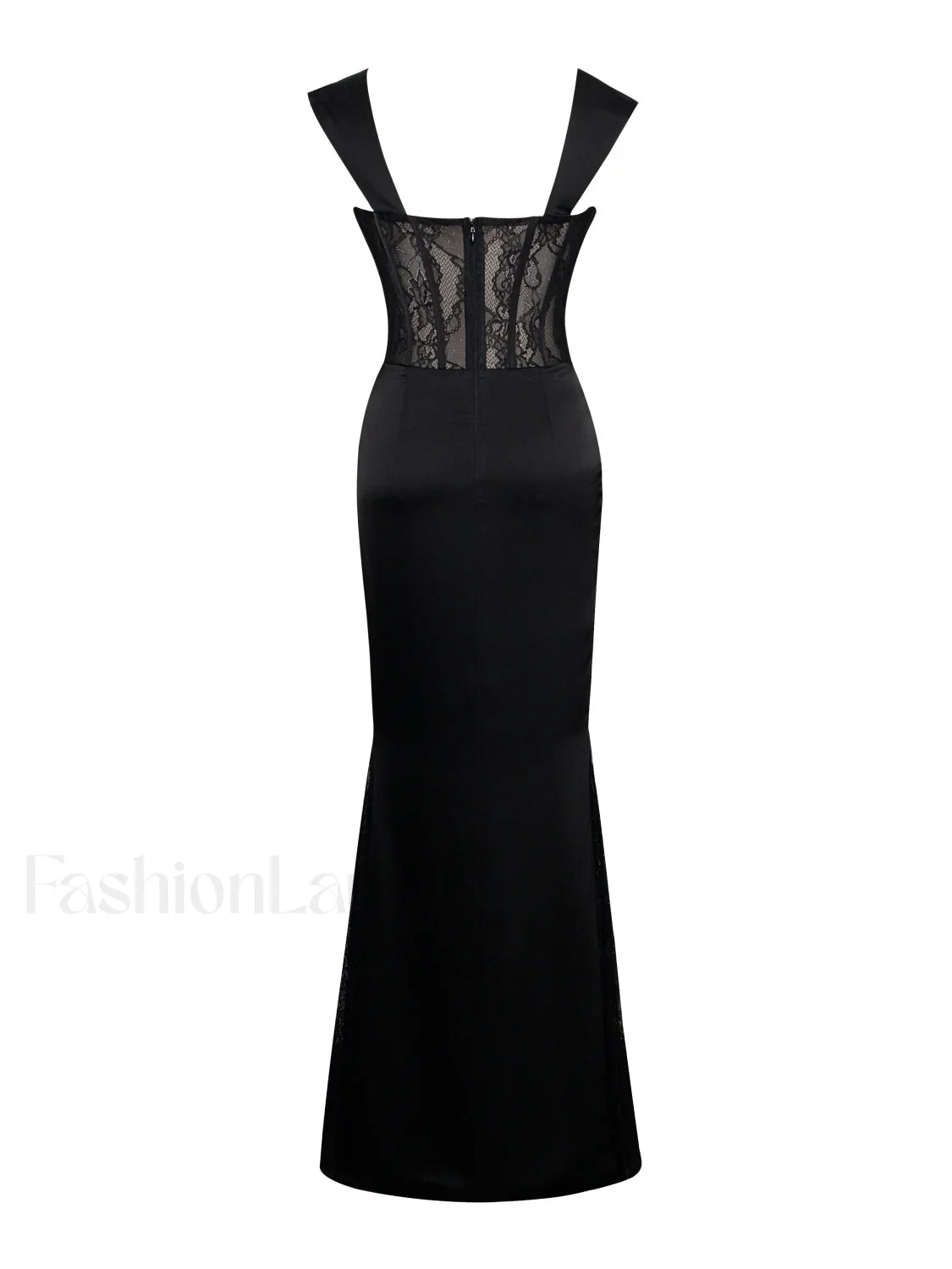 Callista Black Satin Charming Lace Corset Maxi Dress