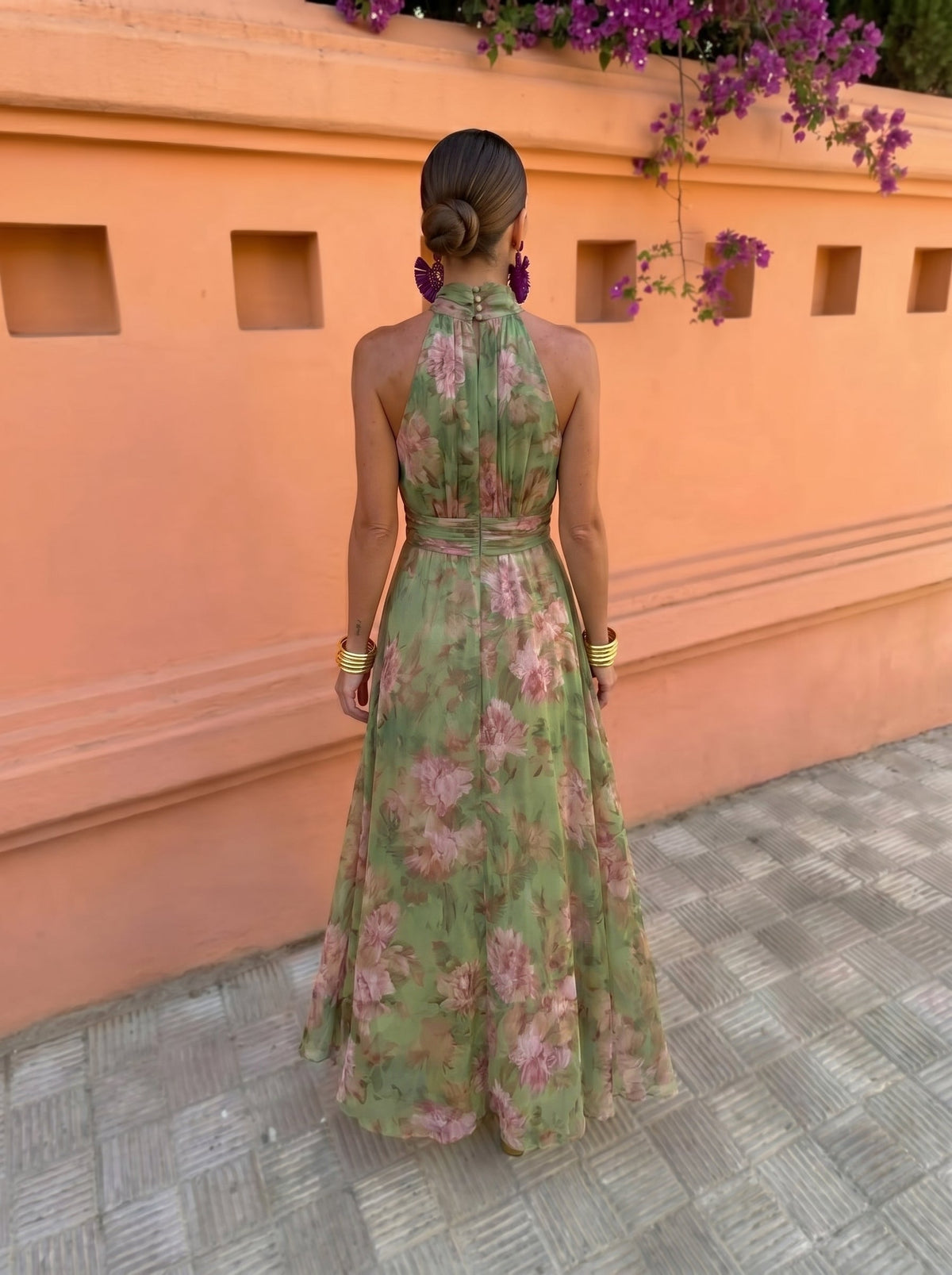 Floral Halter Neck Sleeveless Maxi Dress