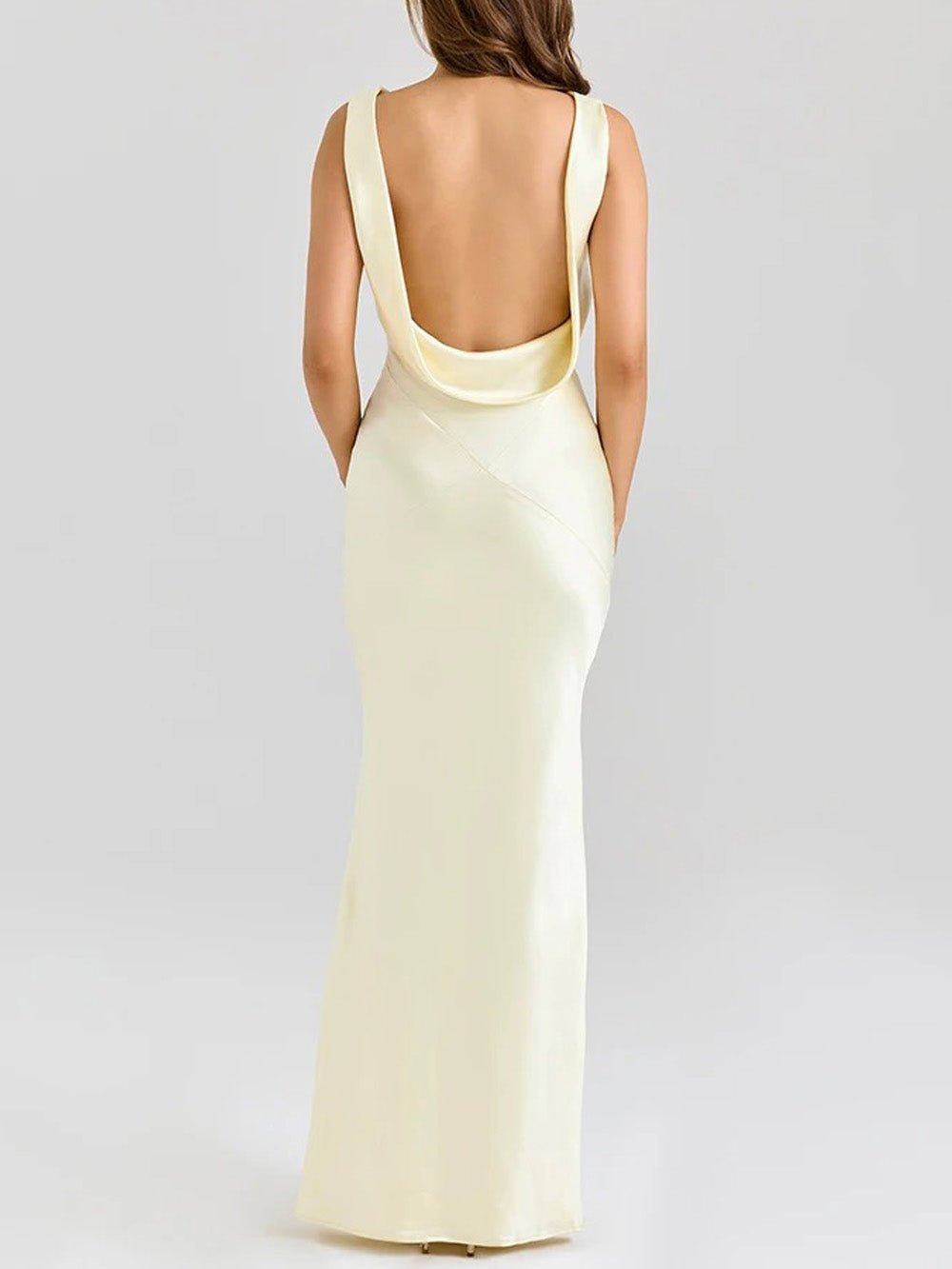 Satin Cowl Neck Backless Bias Cut Slip Maxi Dress - View 2