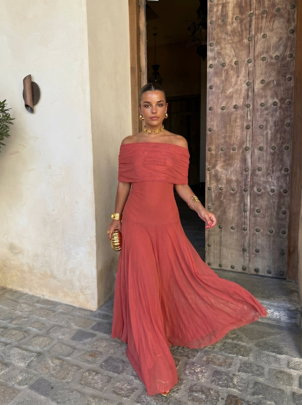 One Shoulder Draped Ruched Maxi Dress