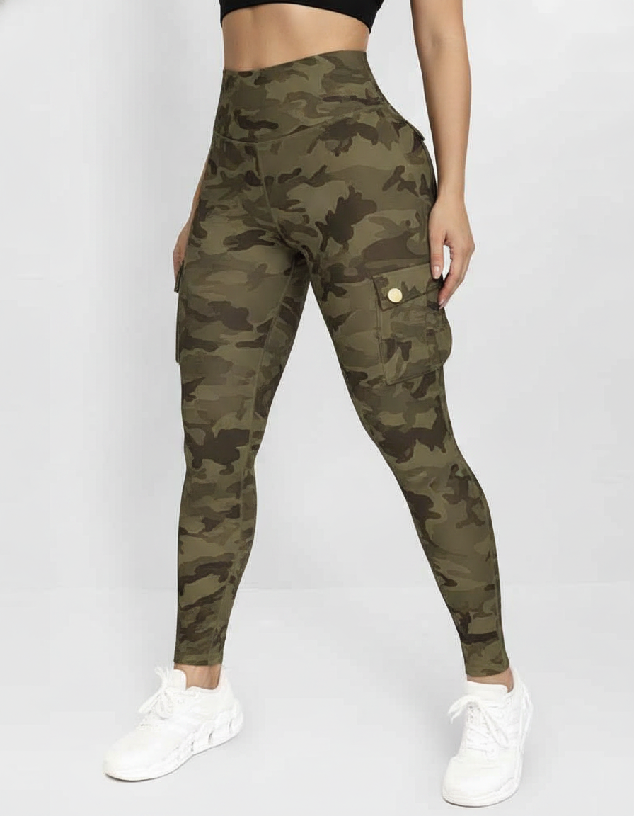 Camouflage Leggings High Waist With Pockets Premium Stretch Fabric Polyamide Elastane