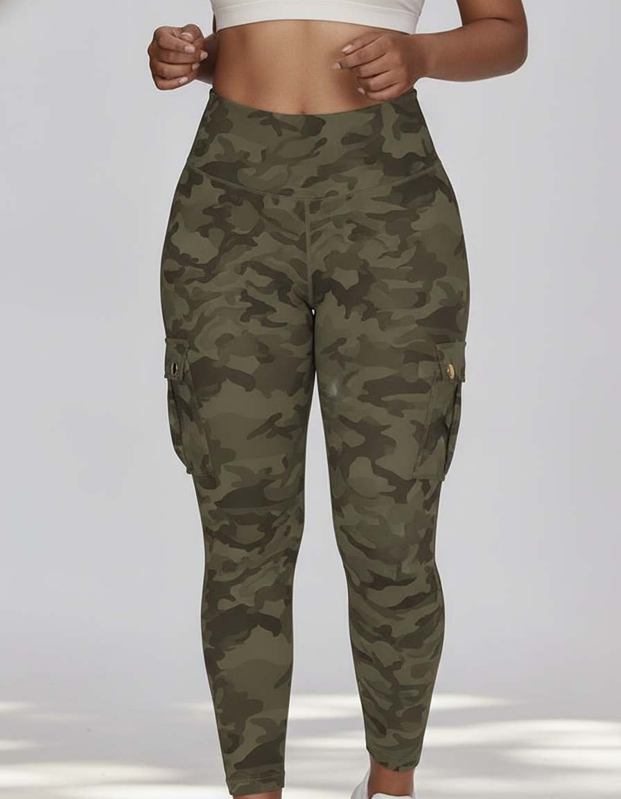 Camouflage Leggings High Waist With Pockets Premium Stretch Fabric Polyamide Elastane