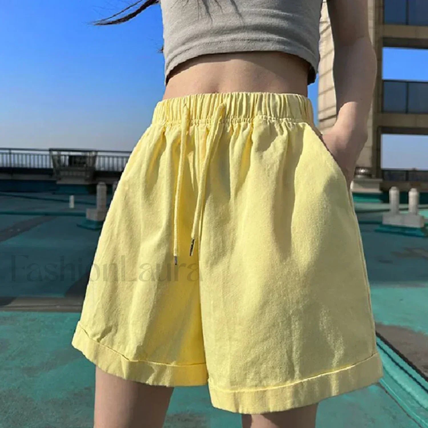 Candy Colors Wide Leg Elastic Waist Short