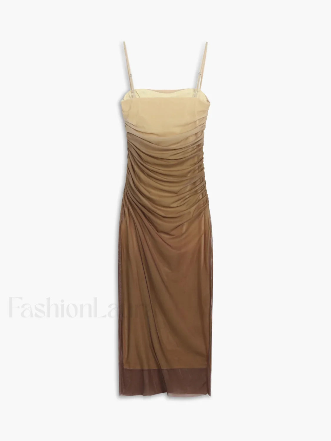 Cappuccino Ombre Mesh Zippered Long Dress