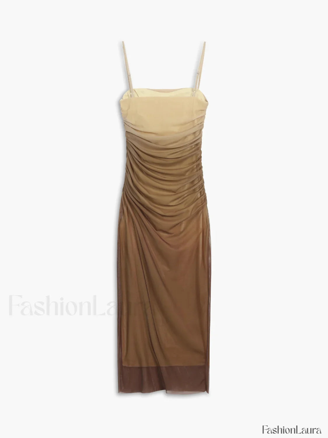 Cappuccino Ombre Mesh Zippered Long Dress