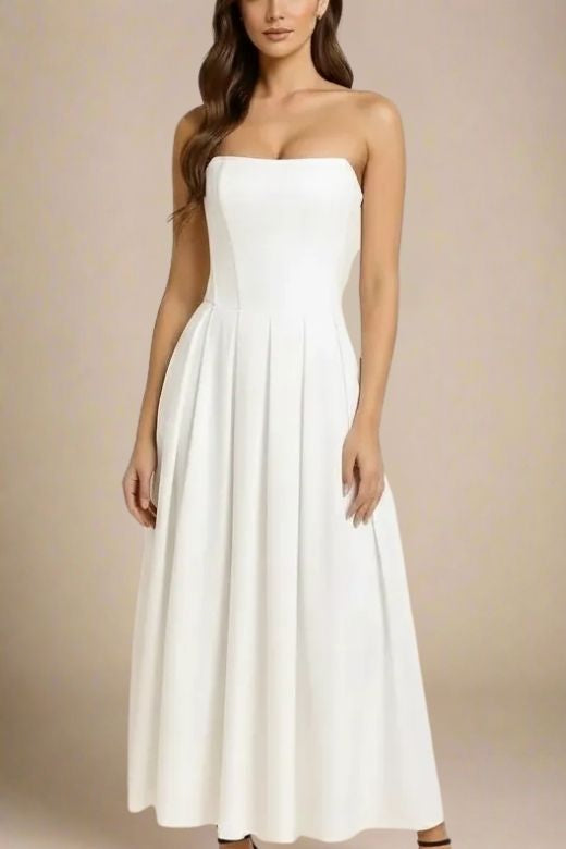 Capri Strapless Midi Dress - White Pearl