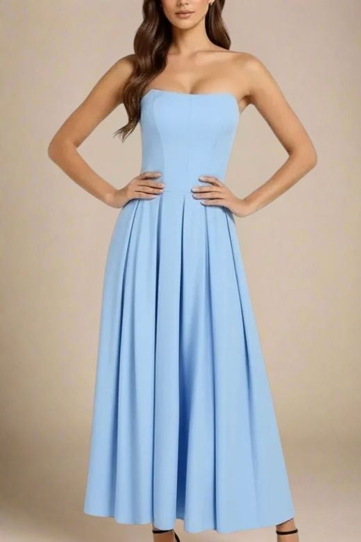 Capri Strapless Midi Dress - Sky Blue