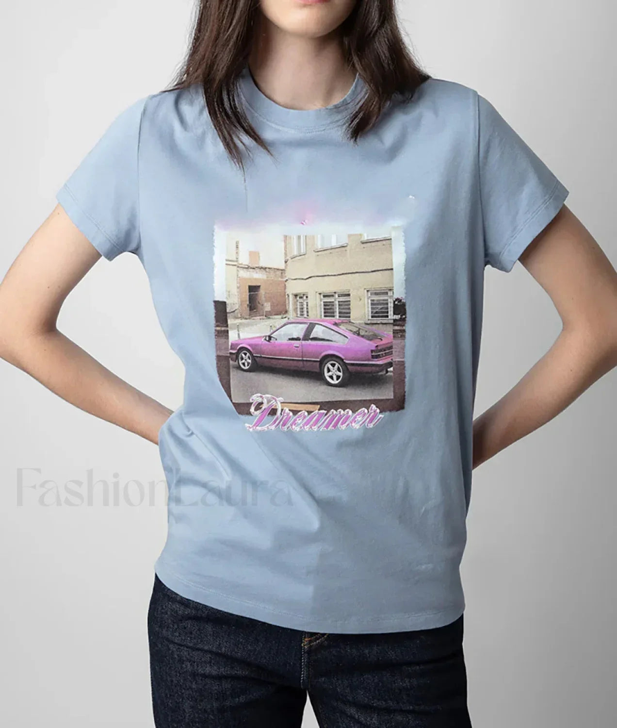 Car Printed T Shirt Gray Blue / S