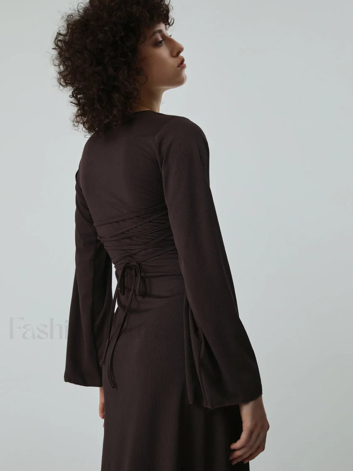 Caramel Flare Long Trendy Sleeve Knit Long Dress