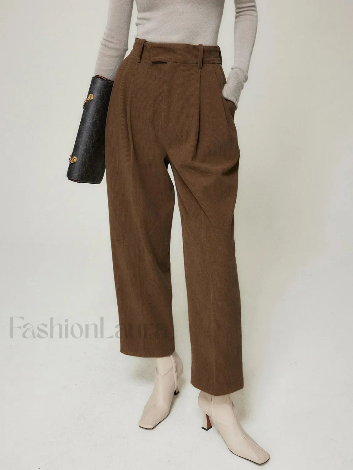 Caramel Smart Cropped Trendy Straight Leg Pants Brown / XS Pants