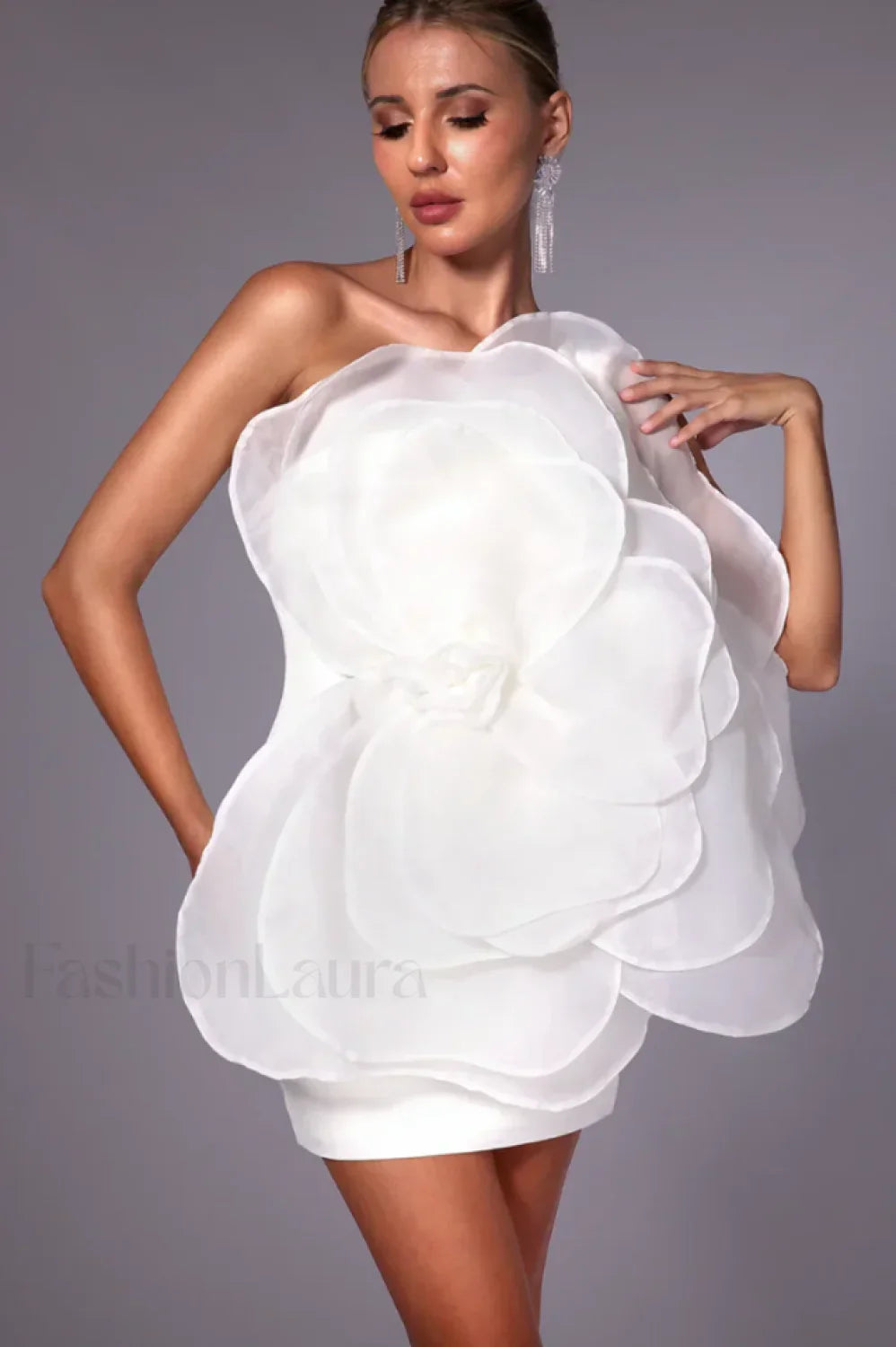 Carina One Shoulder Charming 3D Floral Dress