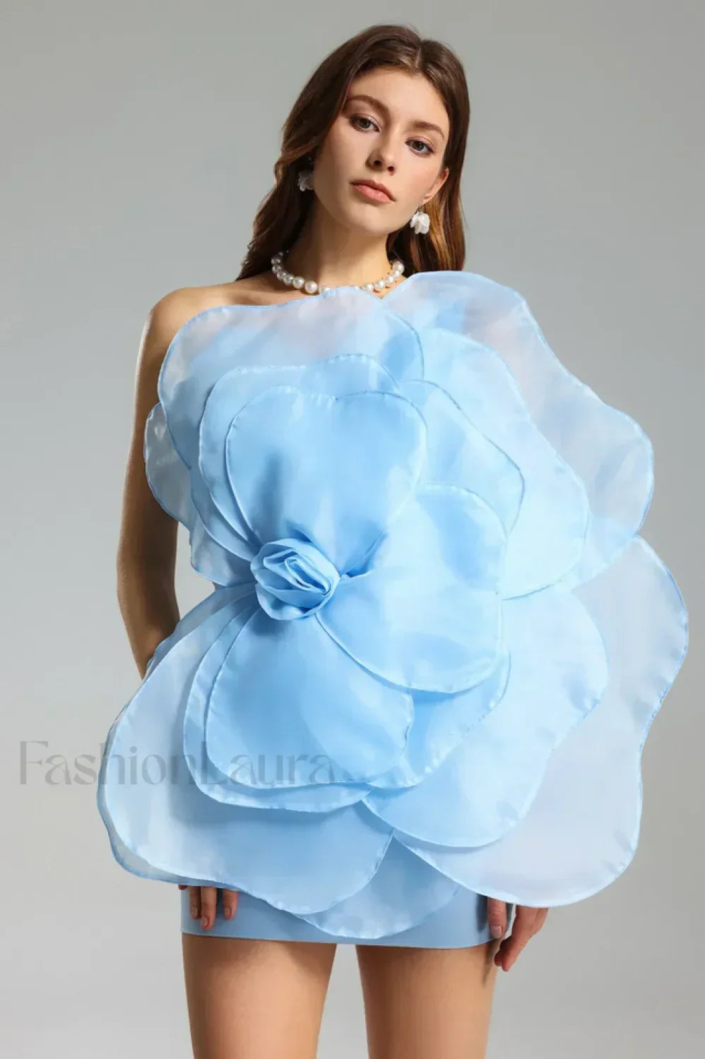 Carina One Shoulder Charming 3D Floral Dress S / Blue