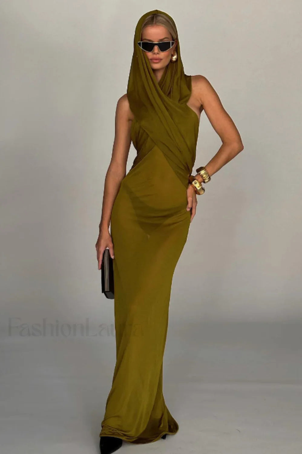 Carleigh Ruche Maxi Charming Dress With Headscarf