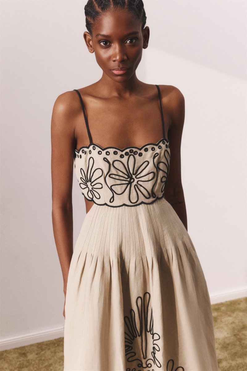 Boutique Yesenia Cotton Midi Dress with Abstract Embroidery Premium Wardrobe Essential