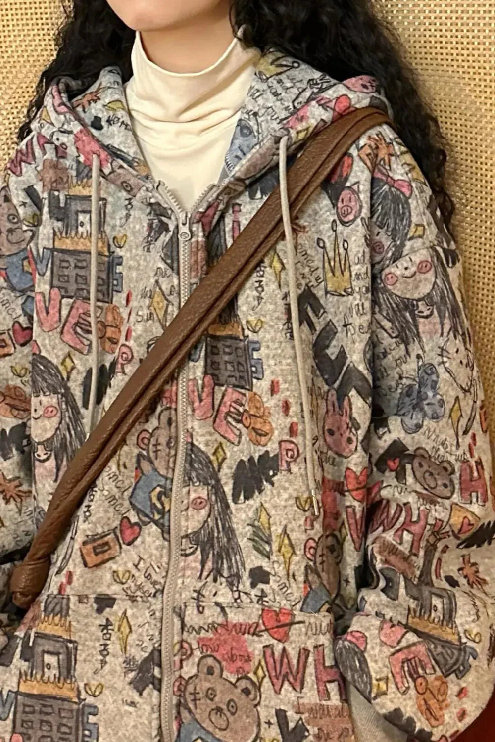 Cartoon Graffiti Full Print Zipper Hoodie