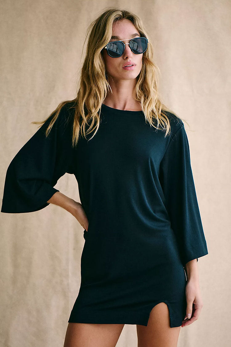 Casual Crew Neck 3/4 Sleeve Oversized Split Summer Mini T Shirt Dress