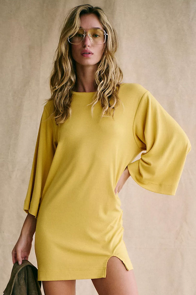 Casual Crew Neck 3/4 Sleeve Oversized Split Summer Mini T Shirt Dress