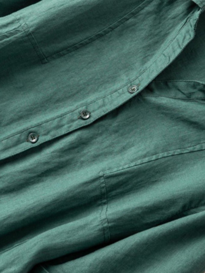Casual Linen Lapel Shirt Dress Short Sleeve