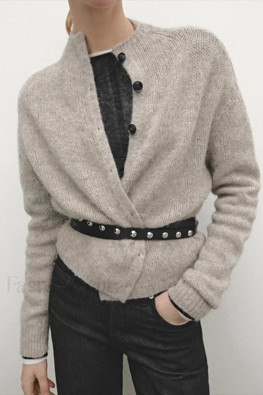 Casual Minimalist Semi-Turtleneck Knit Cardigan