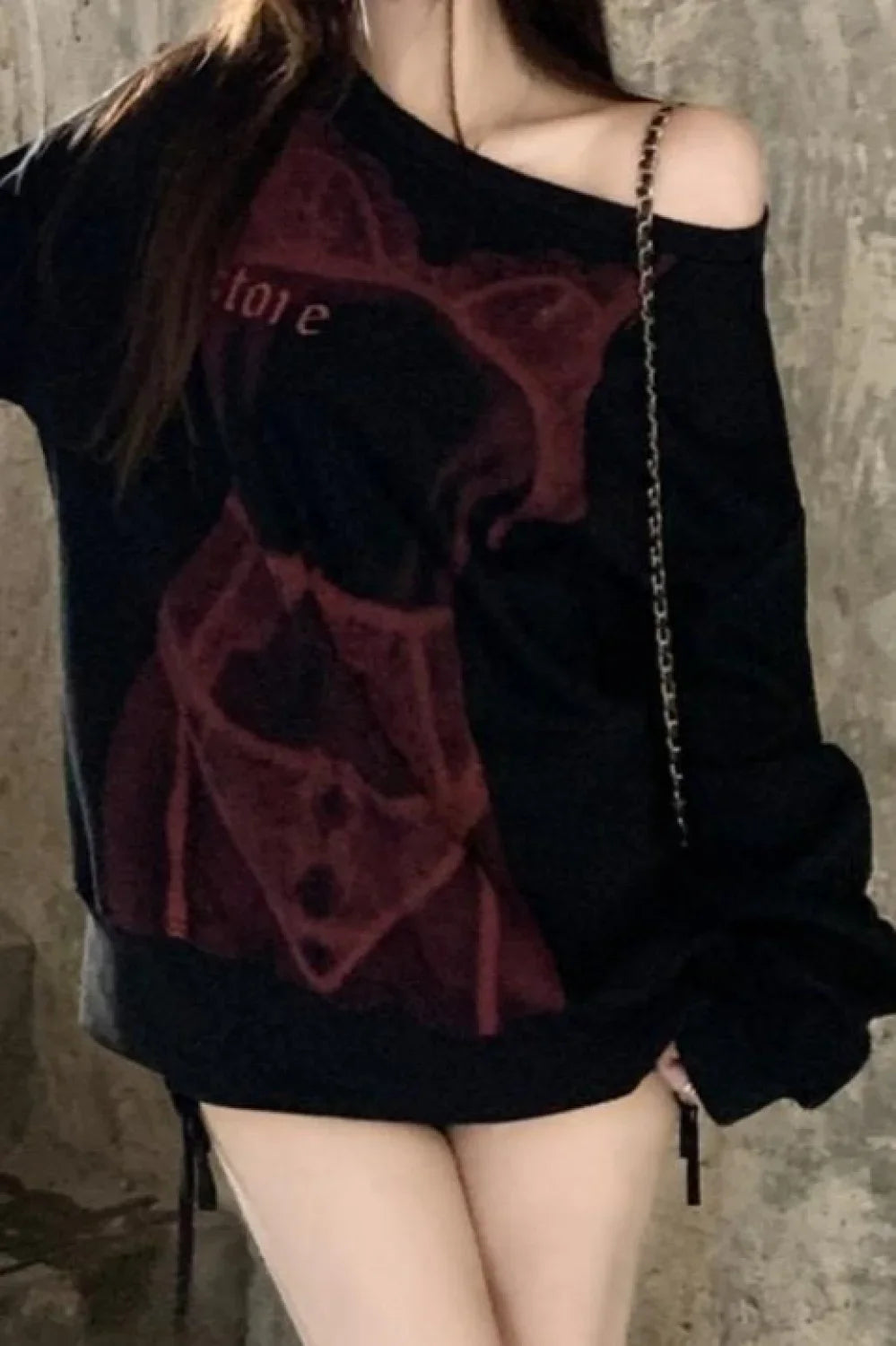 Casual Off-Shoulder Fleece Hoodie Black / S