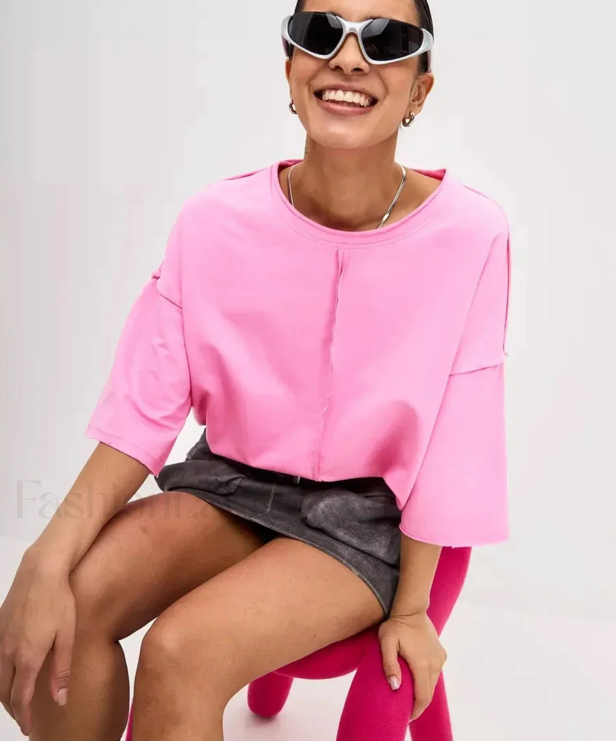 Casual Oversized Cotton Pink T-Shirt